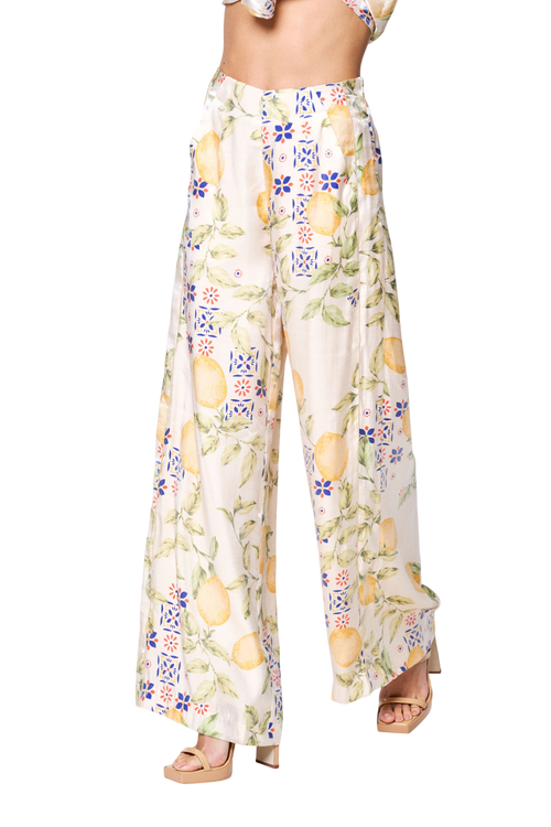 Load image 1 in gallery view. Anjella Lemon Print Satin Pants