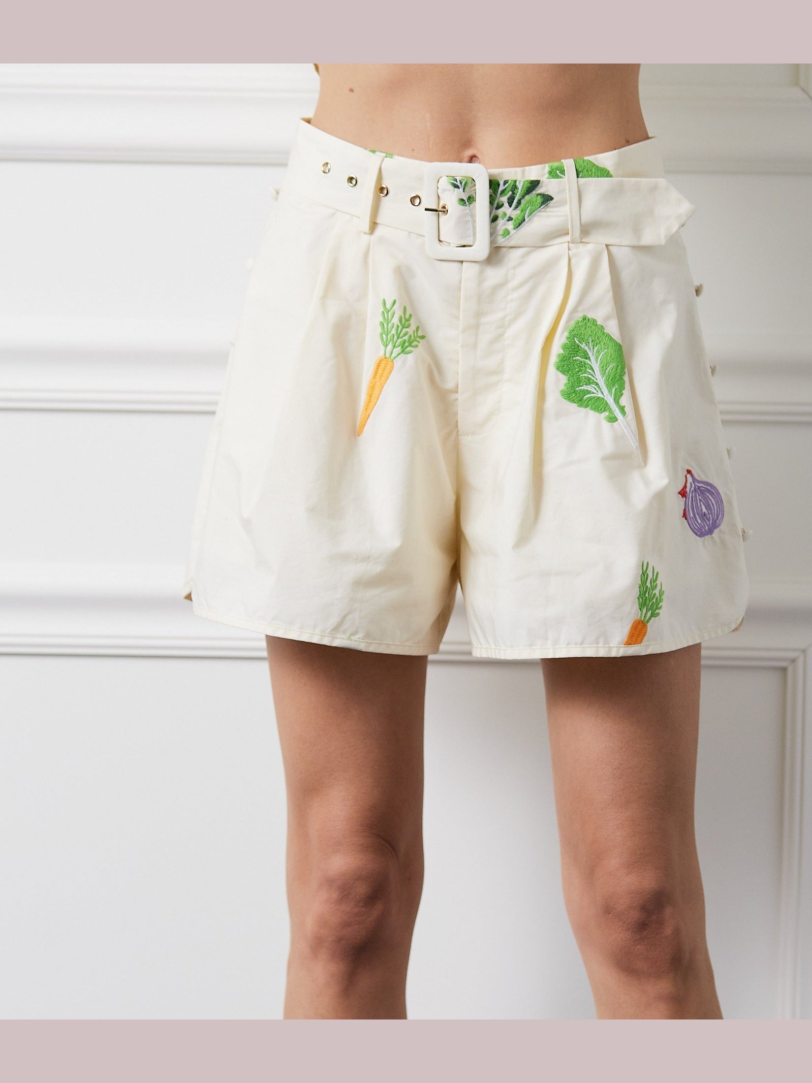 Berta Embroidered Veggie Belted Shorts