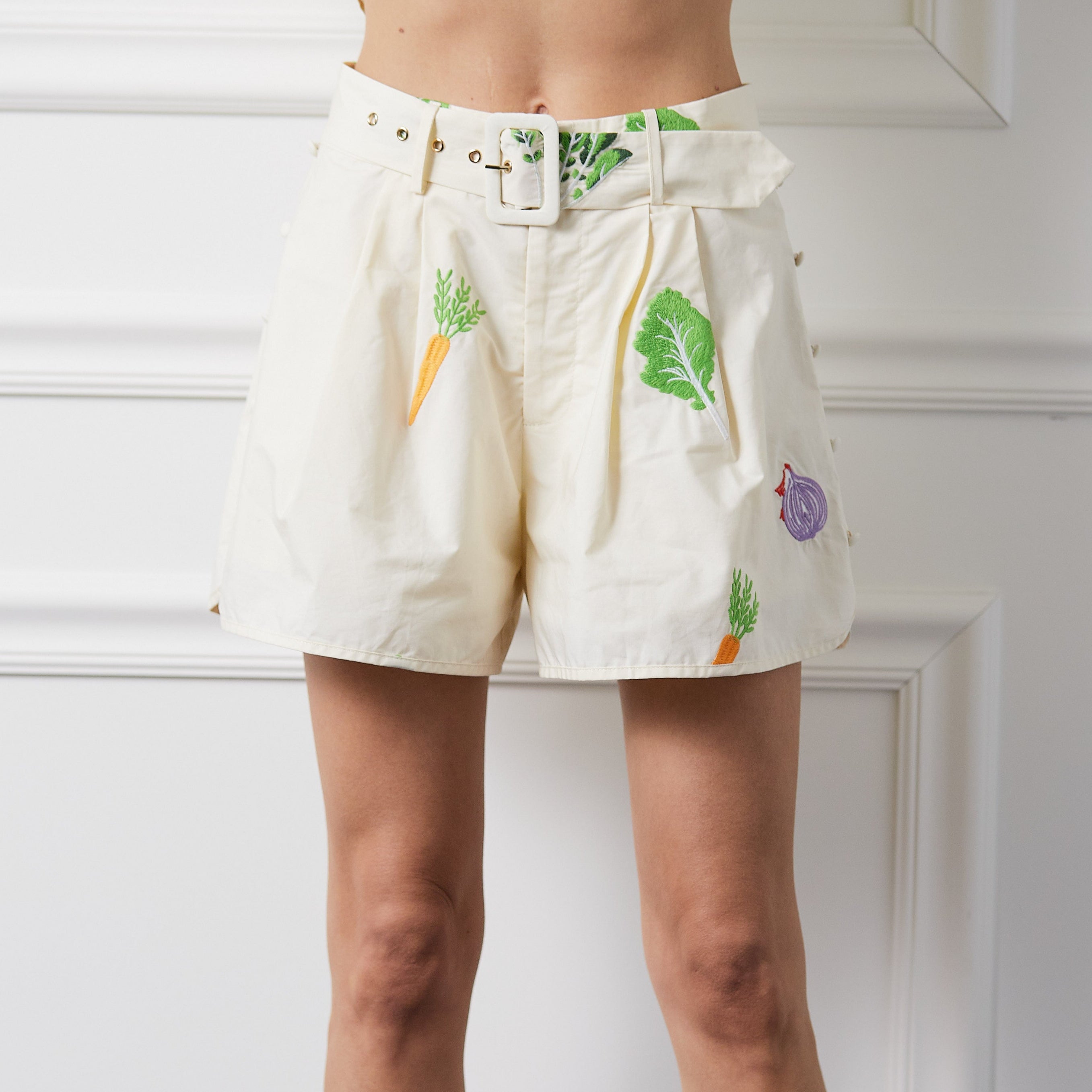 Berta Embroidered Veggie Belted Shorts