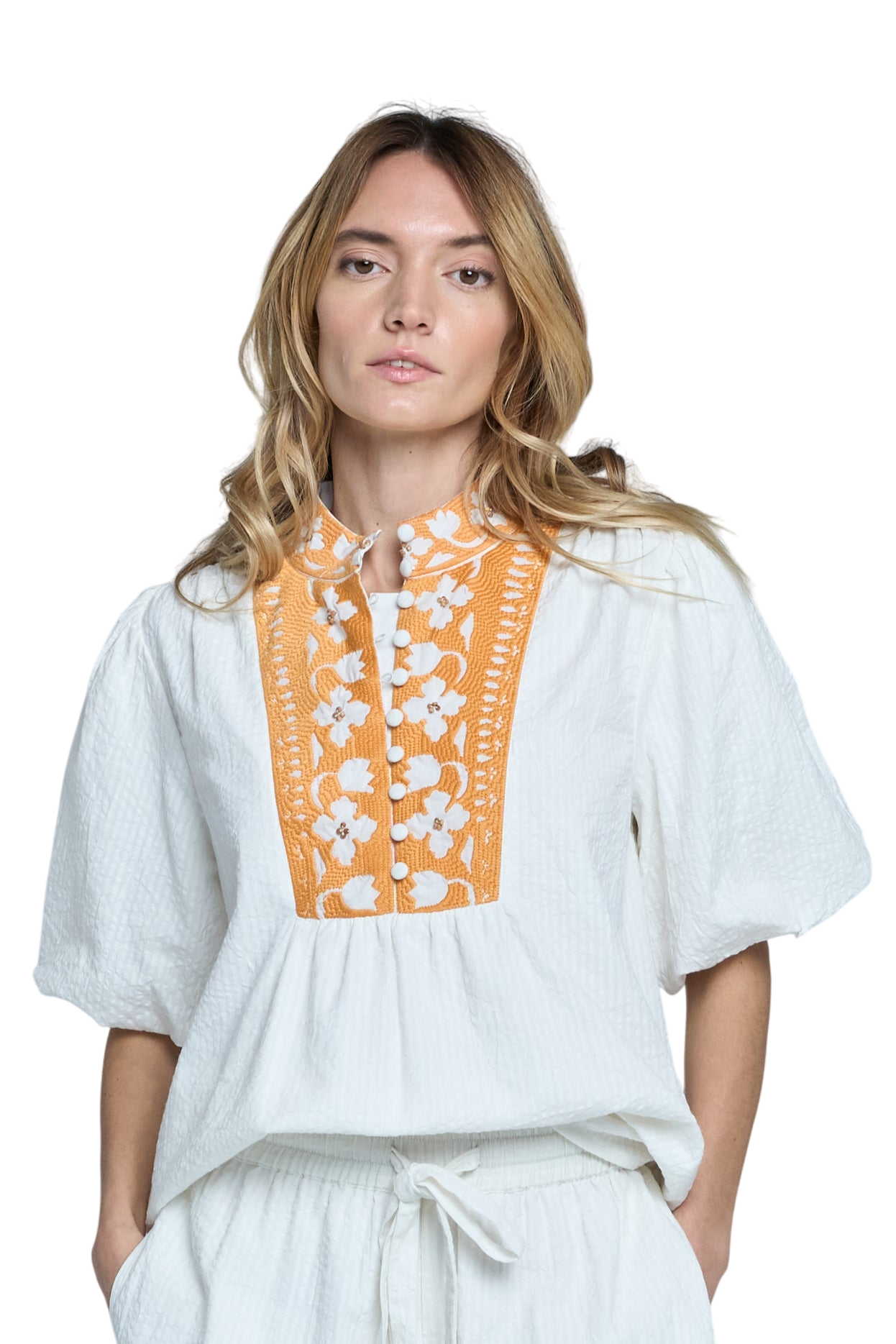 Aphyna Floral Embroidered Puff Sleeve Top