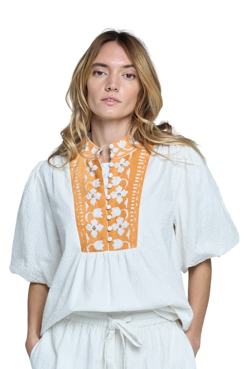 Load image 1 in gallery view. Aphyna Floral Embroidered Puff Sleeve Top