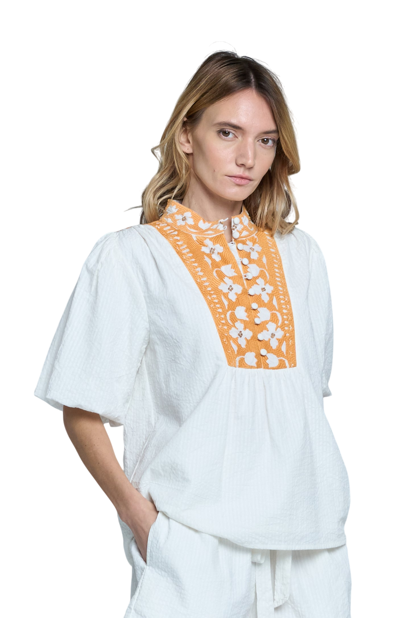 Aphyna Floral Embroidered Puff Sleeve Top
