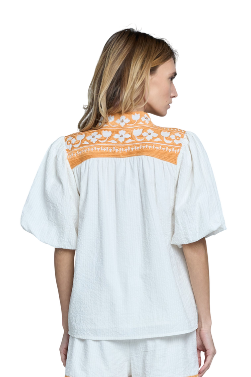 Load image 1 in gallery view. Aphyna Floral Embroidered Puff Sleeve Top