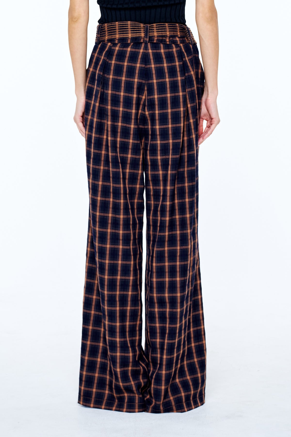 Sydney Belted Plaid Wide Leg Pants
