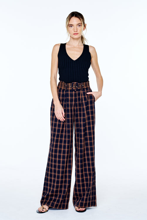 Load image 1 in gallery view. Sydney Belted Plaid Wide Leg Pants