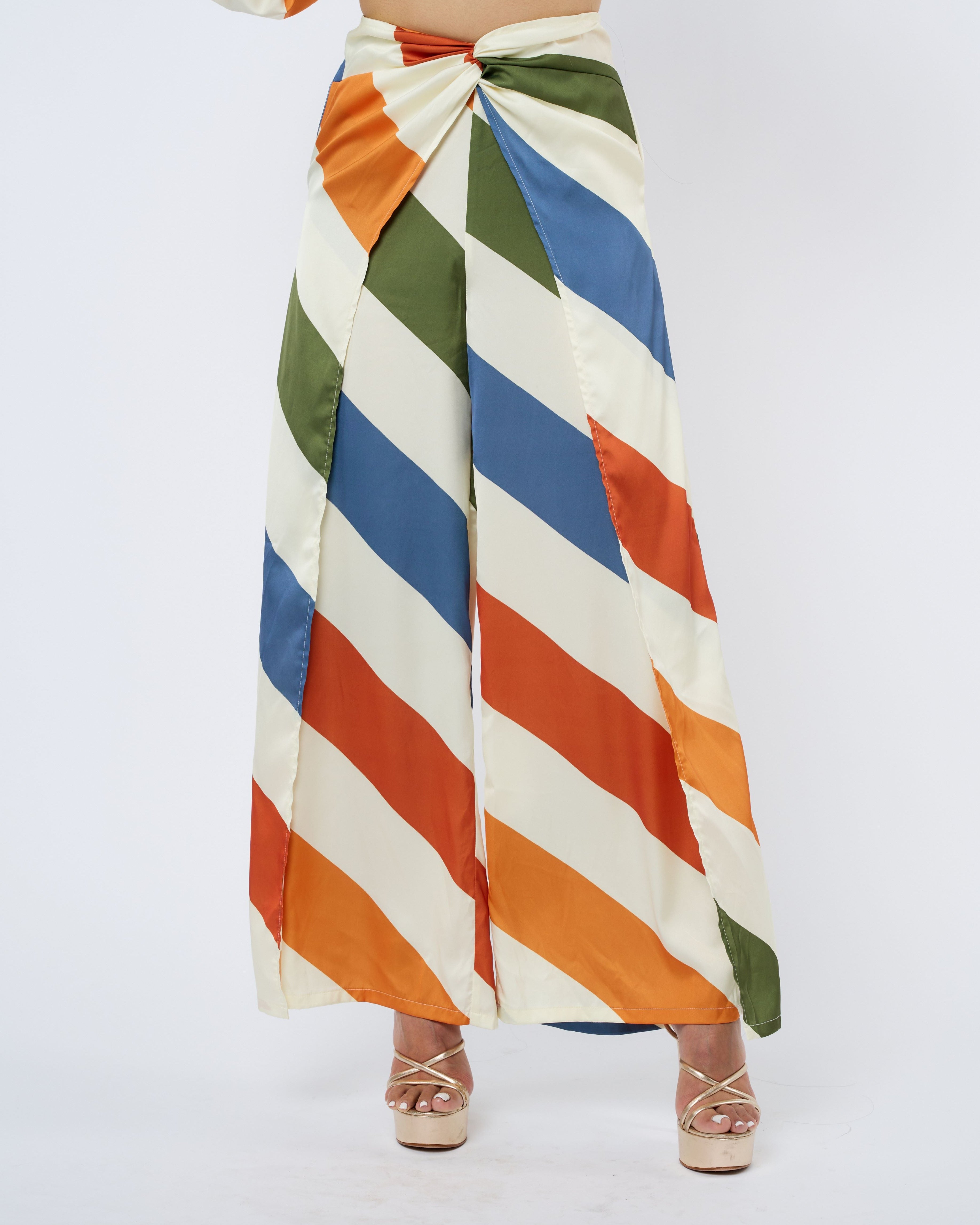 Colorful striped skirt with a white background