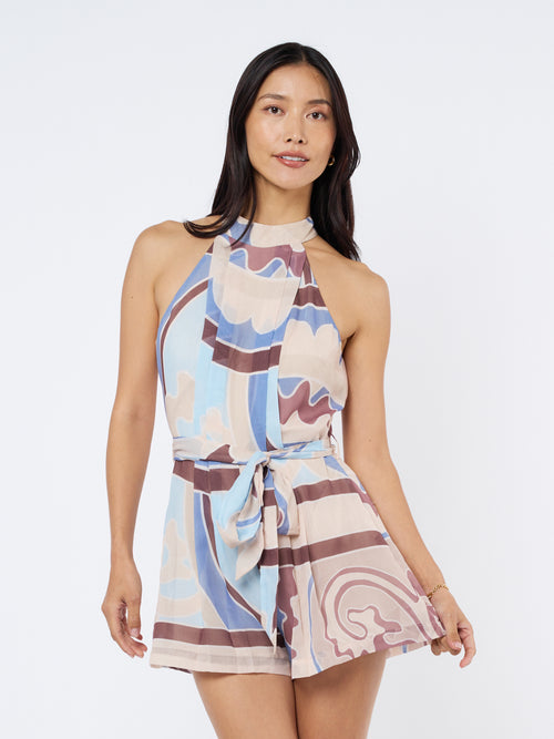 Load image 1 in gallery view. Bella Belted Halter Neck Romper