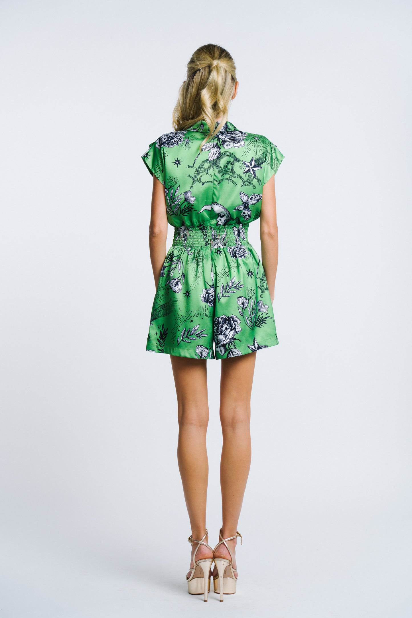 Laura Zodiac Print Pleated Romper