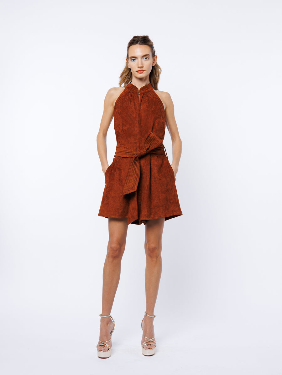 Louise Faux Suede Halter Neck Romper