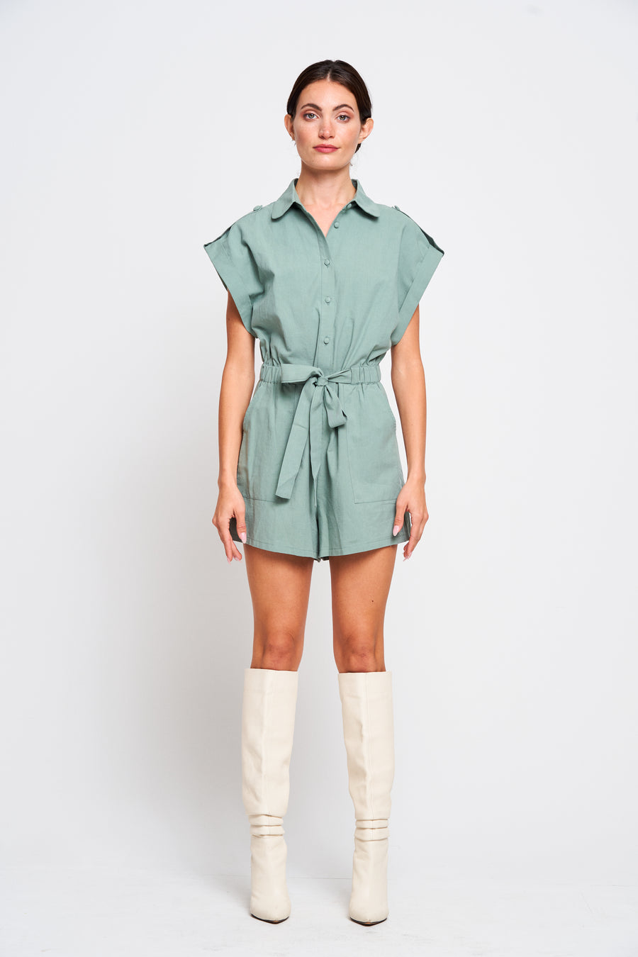 Theresa Cotton Belted Romper
