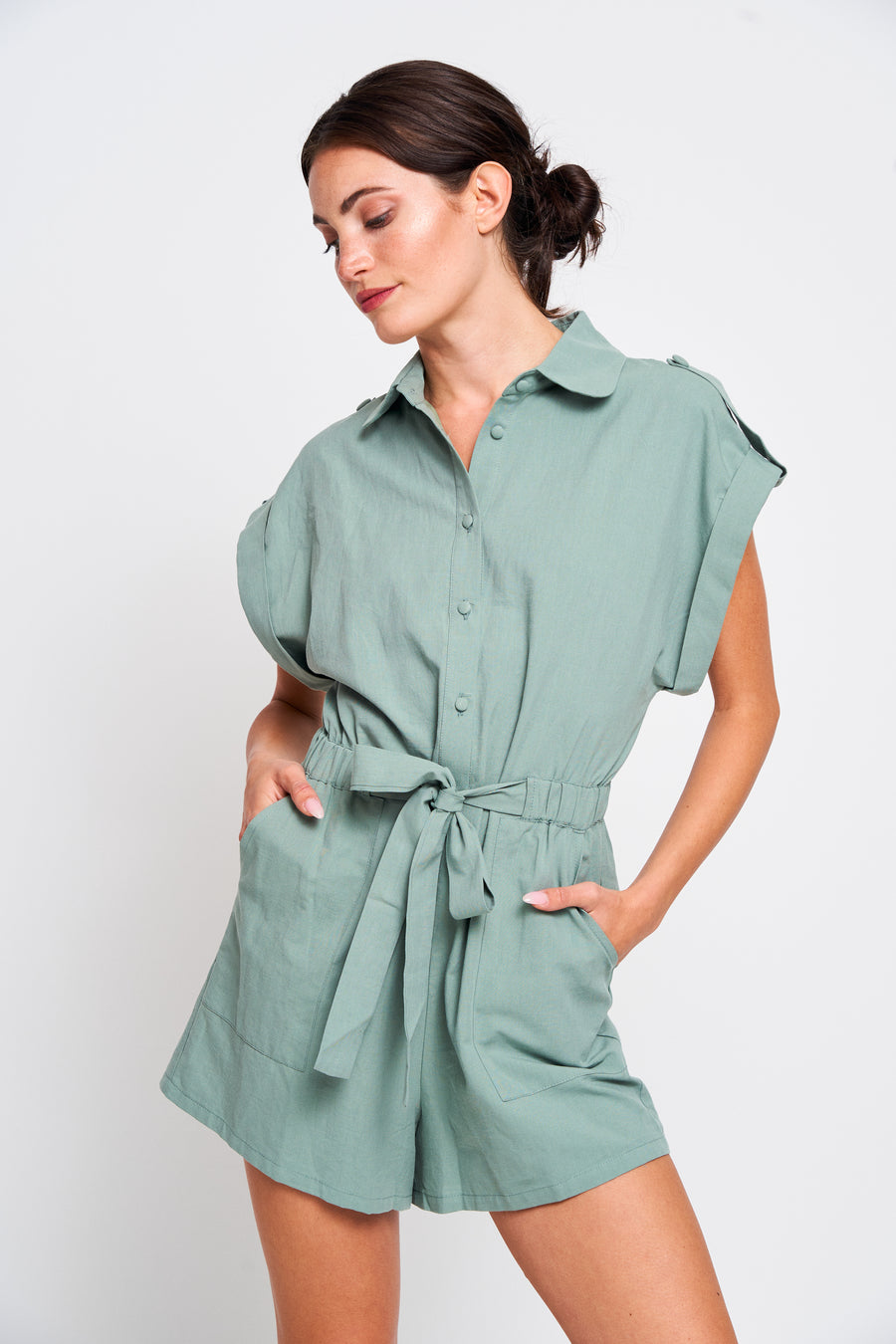 Theresa Cotton Belted Romper