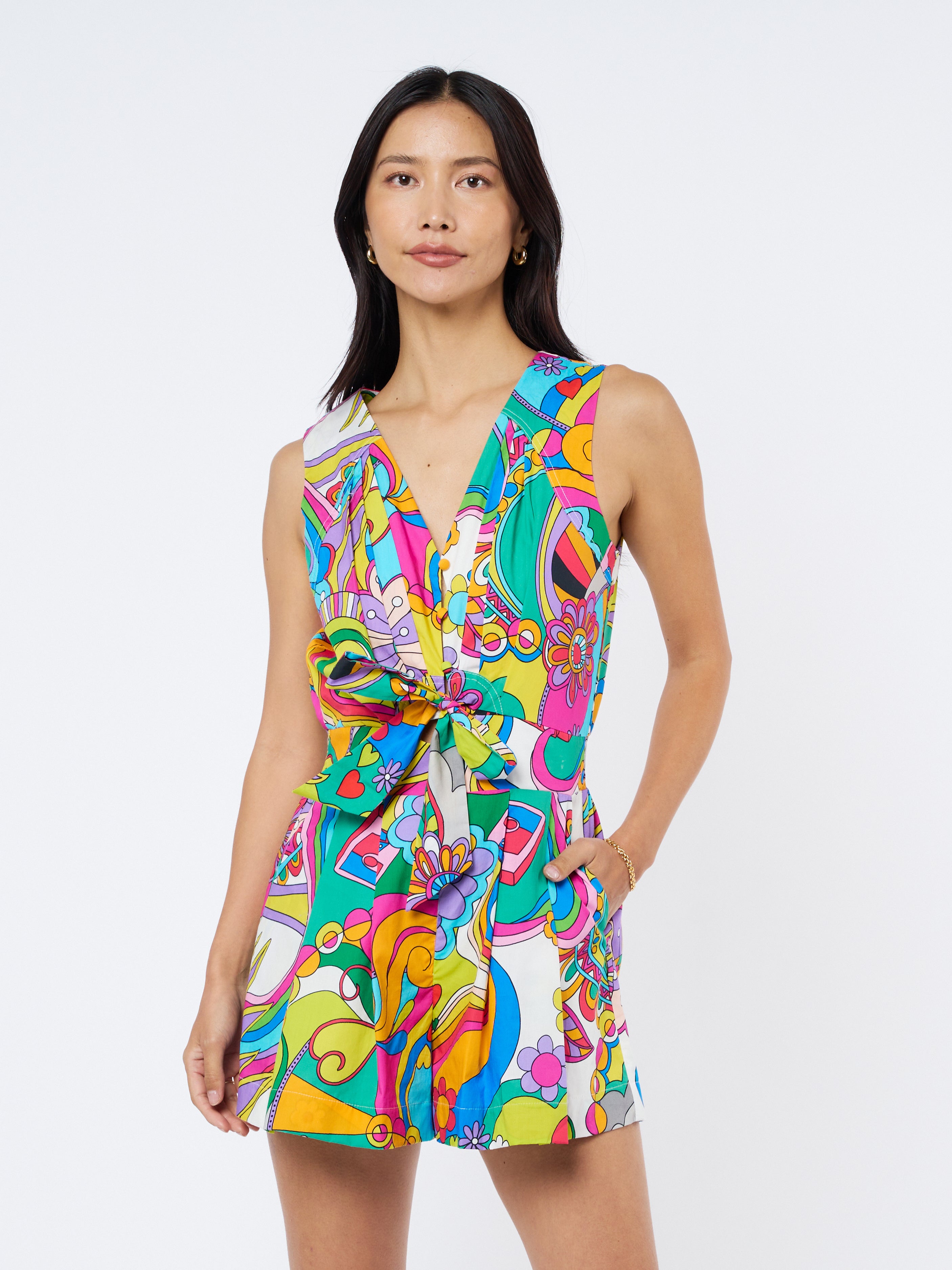 Maritza Psychedelic Print Cotton Romper