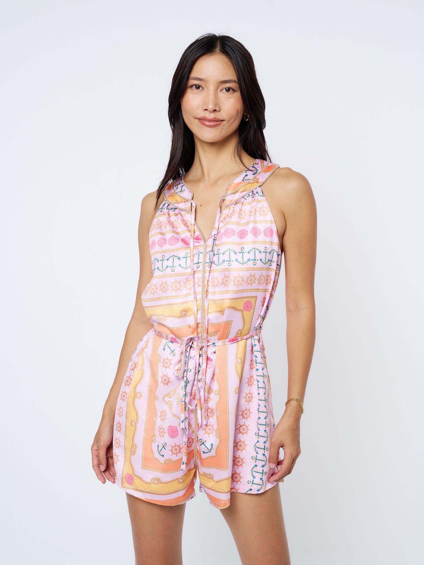 Stace Mixed Print Drawstring Romper