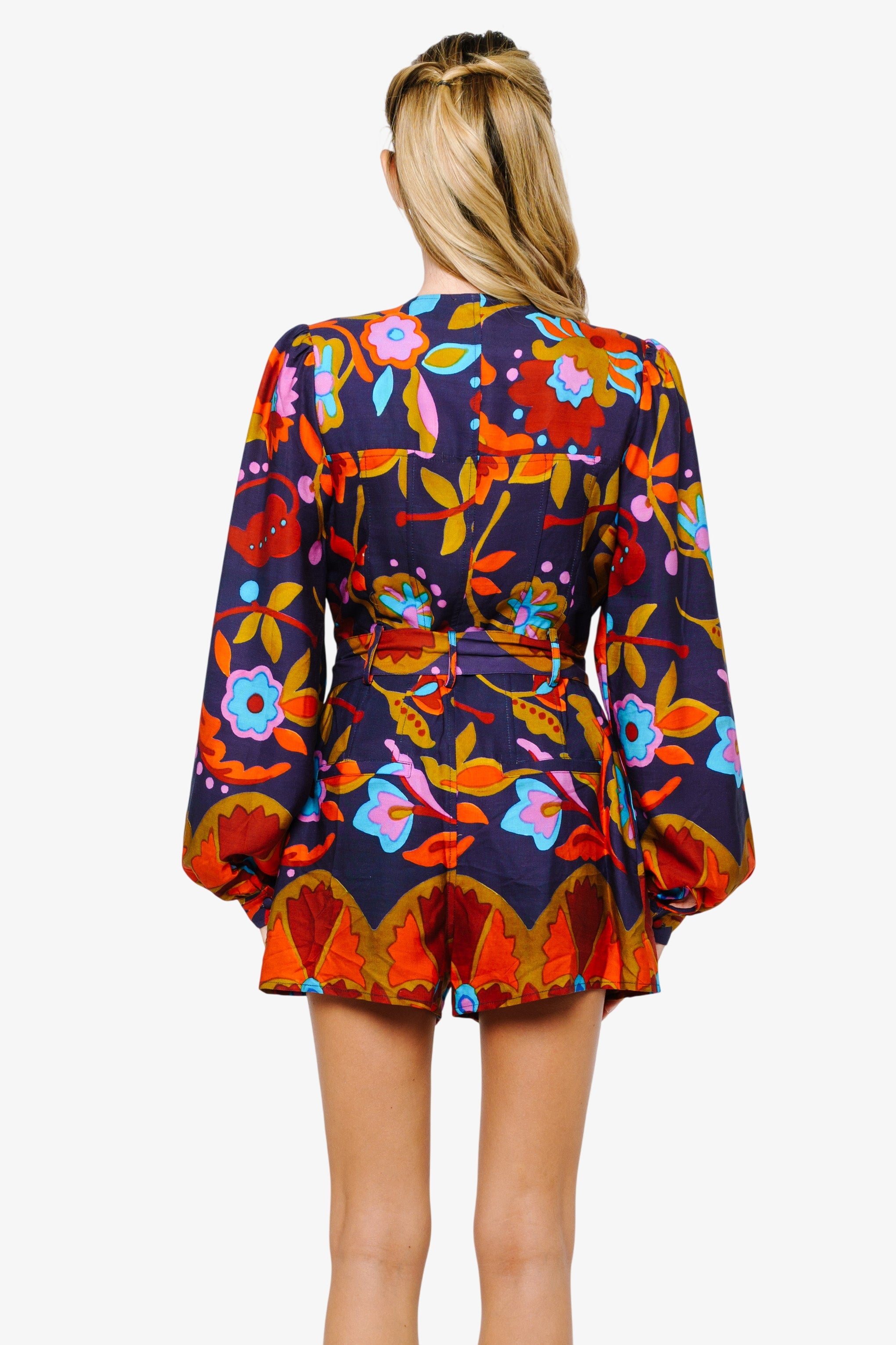 Sophie Floral Print Belted Long Sleeve Romper