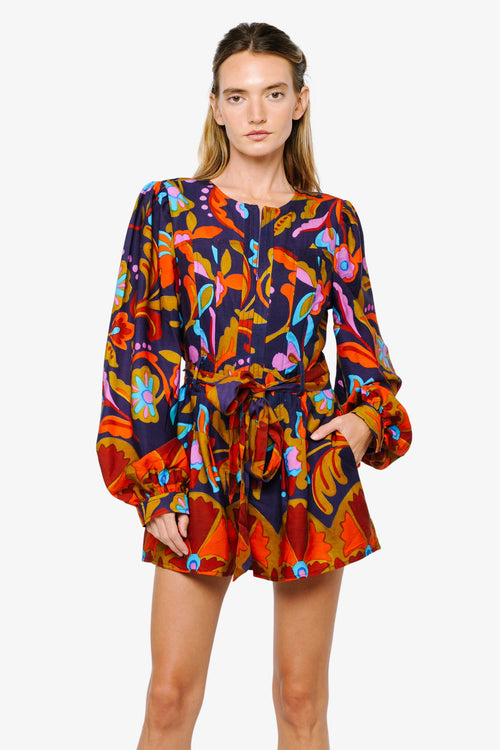 Load image 1 in gallery view. Sophie Floral Print Belted Long Sleeve Romper