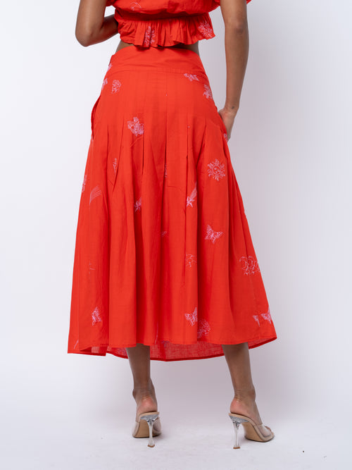 Load image 1 in gallery view. Rezza Embroidered Pleated Midi Skirt