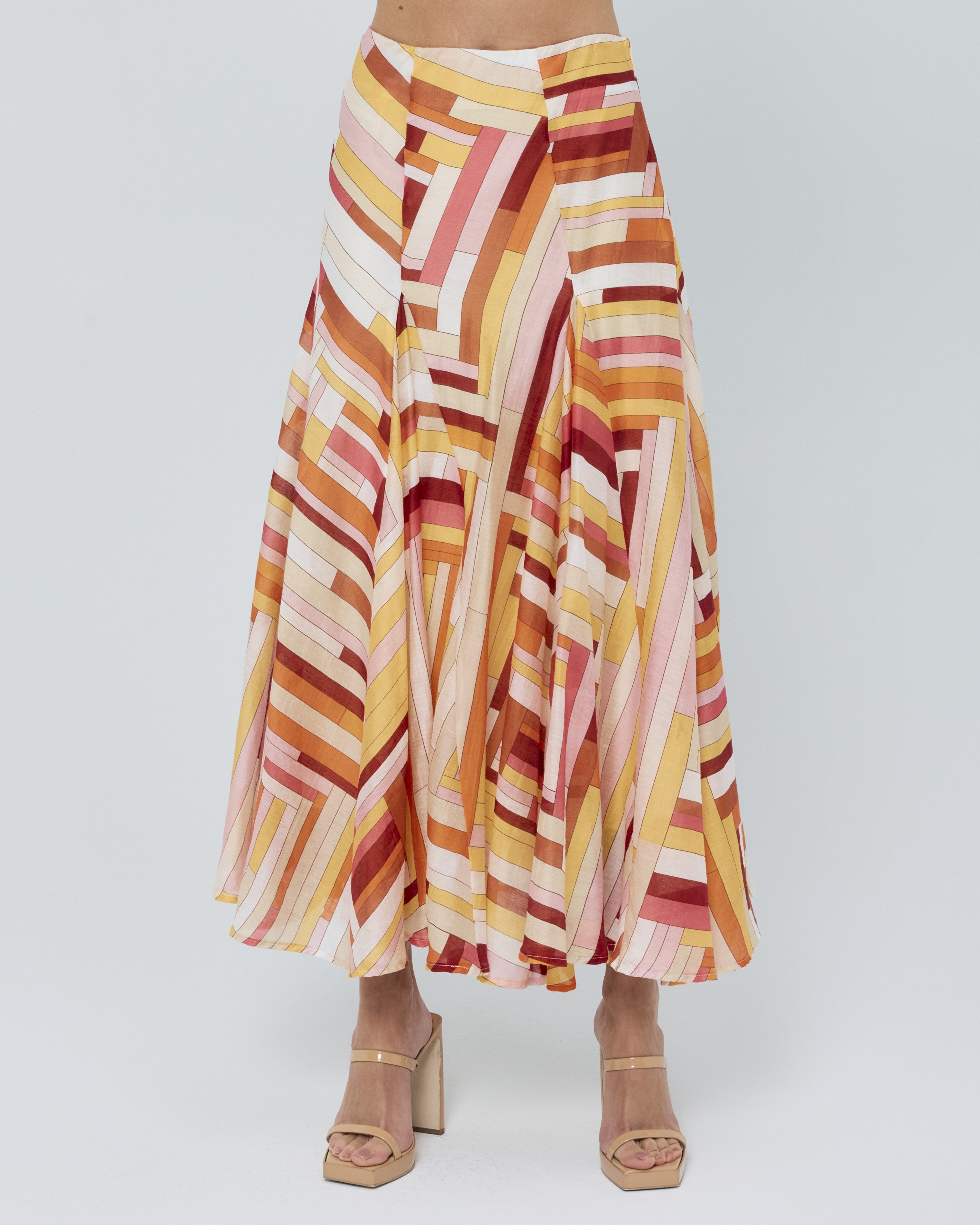 Roese Striped Paneled Midi Skirt