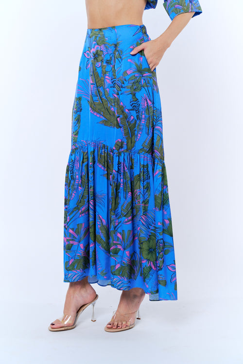 Load image 1 in gallery view. Lara Tropical Print Tiered Maxi Skirt