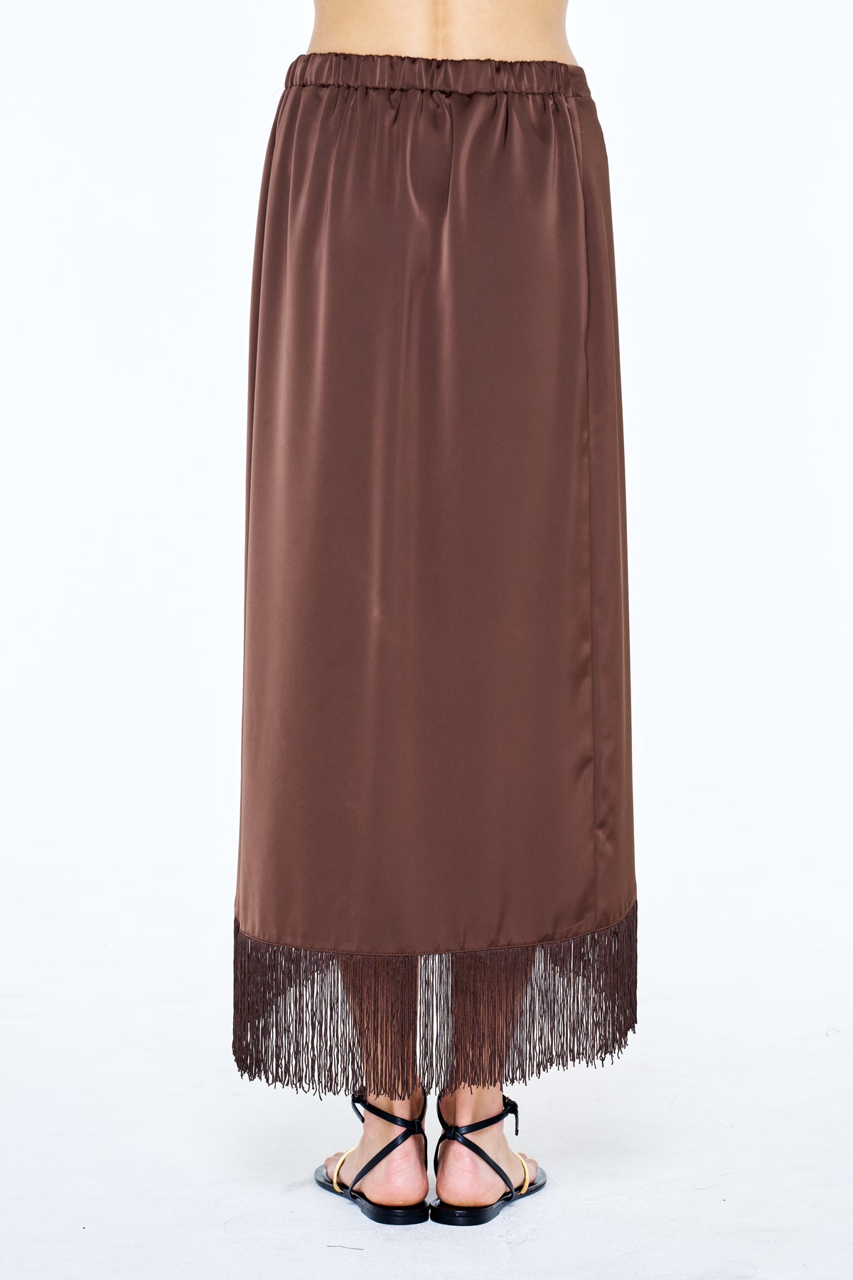 Sana Fringe Trim Satin Midi Skirt