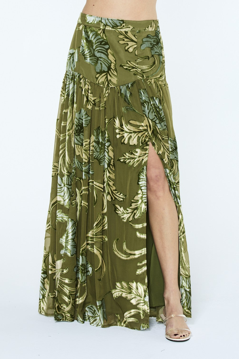 Elisha Velvet Burnout Slit Maxi Skirt