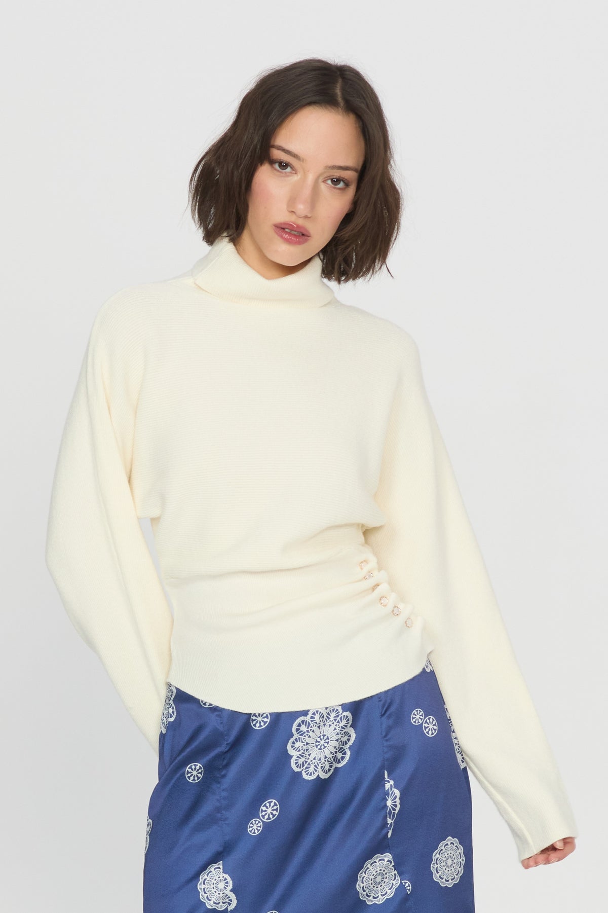 Casanita	Button Detail Turtleneck Sweater