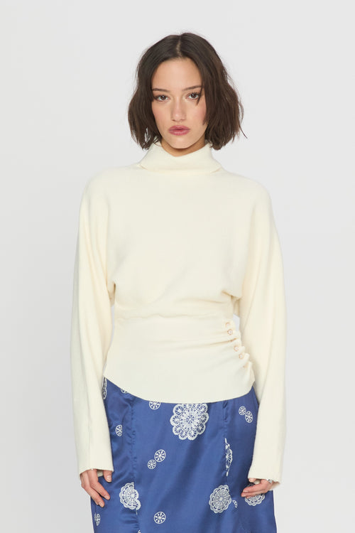 Load image 1 in gallery view. Casanita	Button Detail Turtleneck Sweater