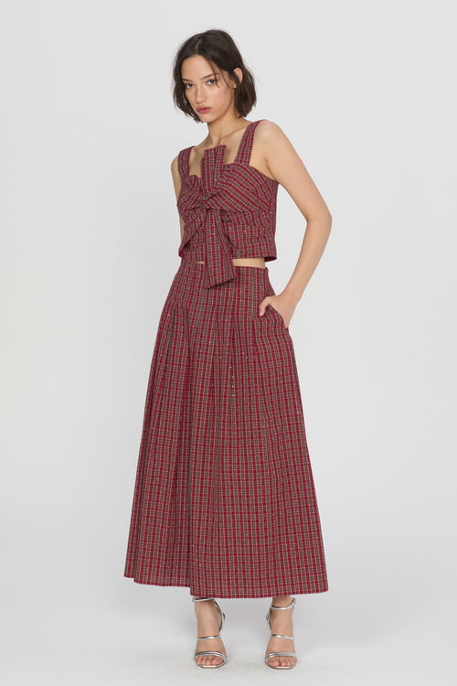 Cargar la imagen 1 en la vista de la galería. Pheona Embellished Plaid Pleated Midi Skirt