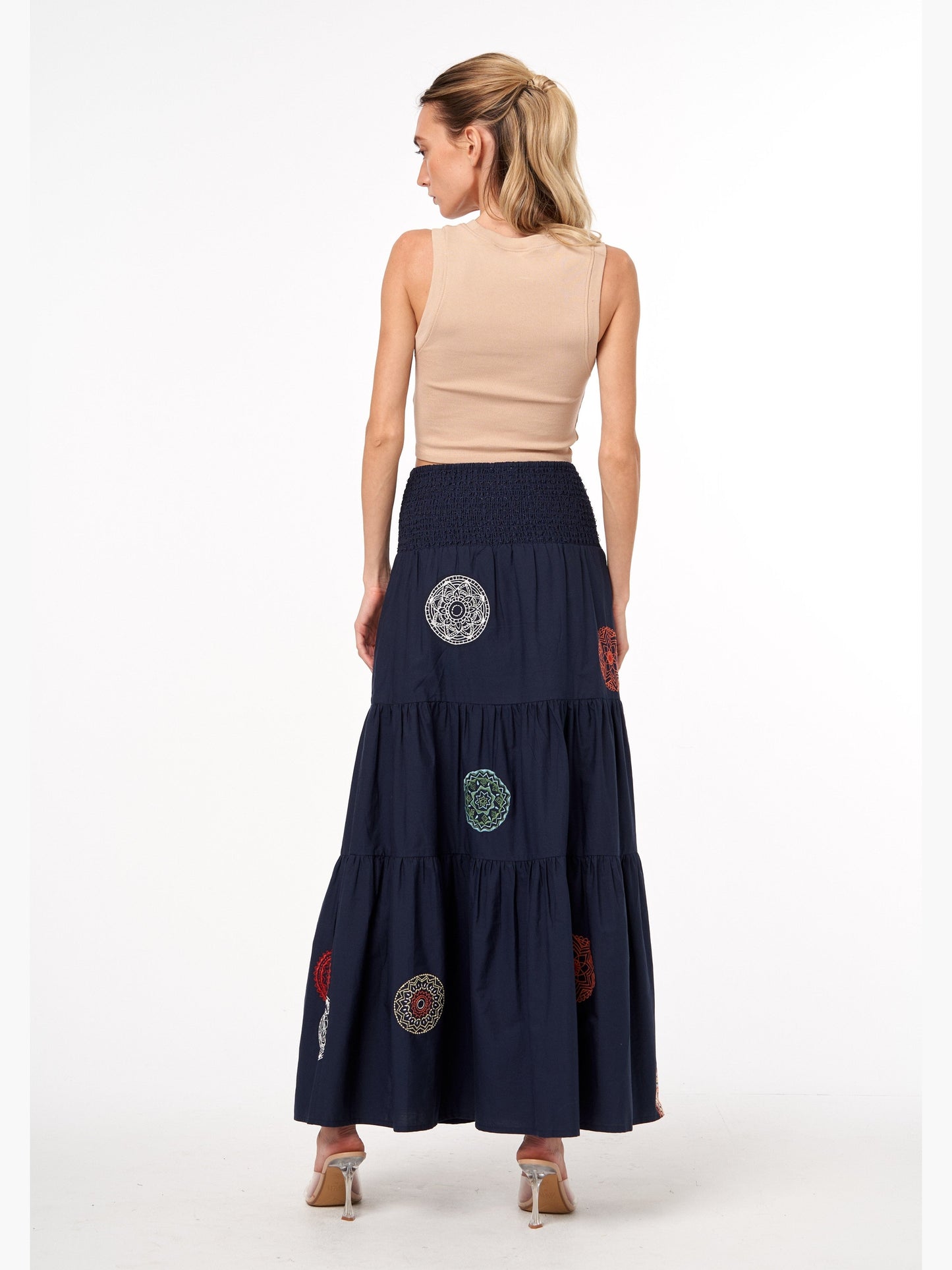 Hazel Embroidered Medallion Slit Maxi Skirt