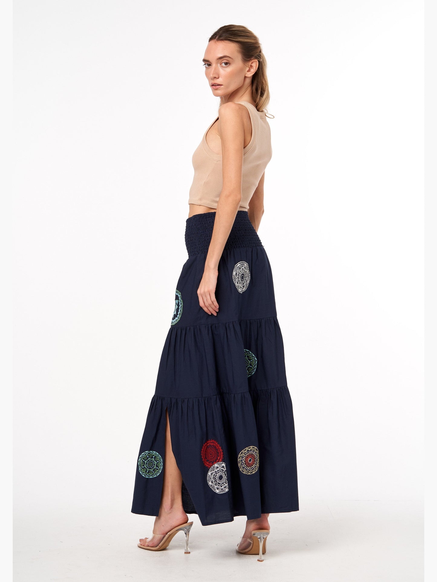 Hazel Embroidered Medallion Slit Maxi Skirt