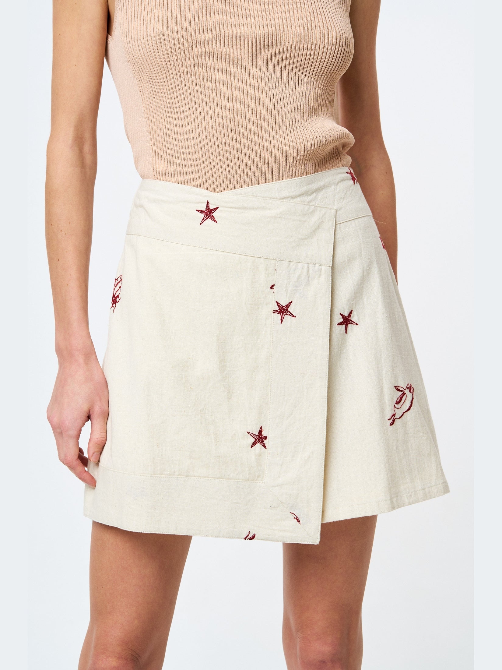 Falda cruzada bordada con efecto de imitación de Sabo Park Life