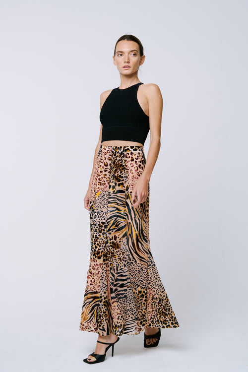 Load image 1 in gallery view. Antonia Velvet Animal Print Maxi Skirt