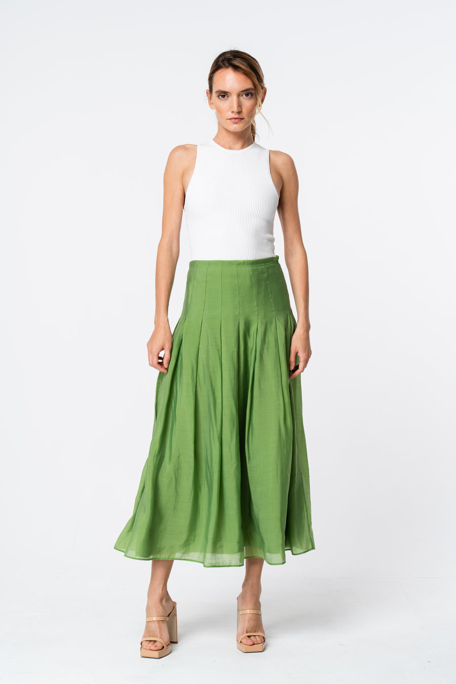 Pheona High-Waisted Pleated Midi Skirt