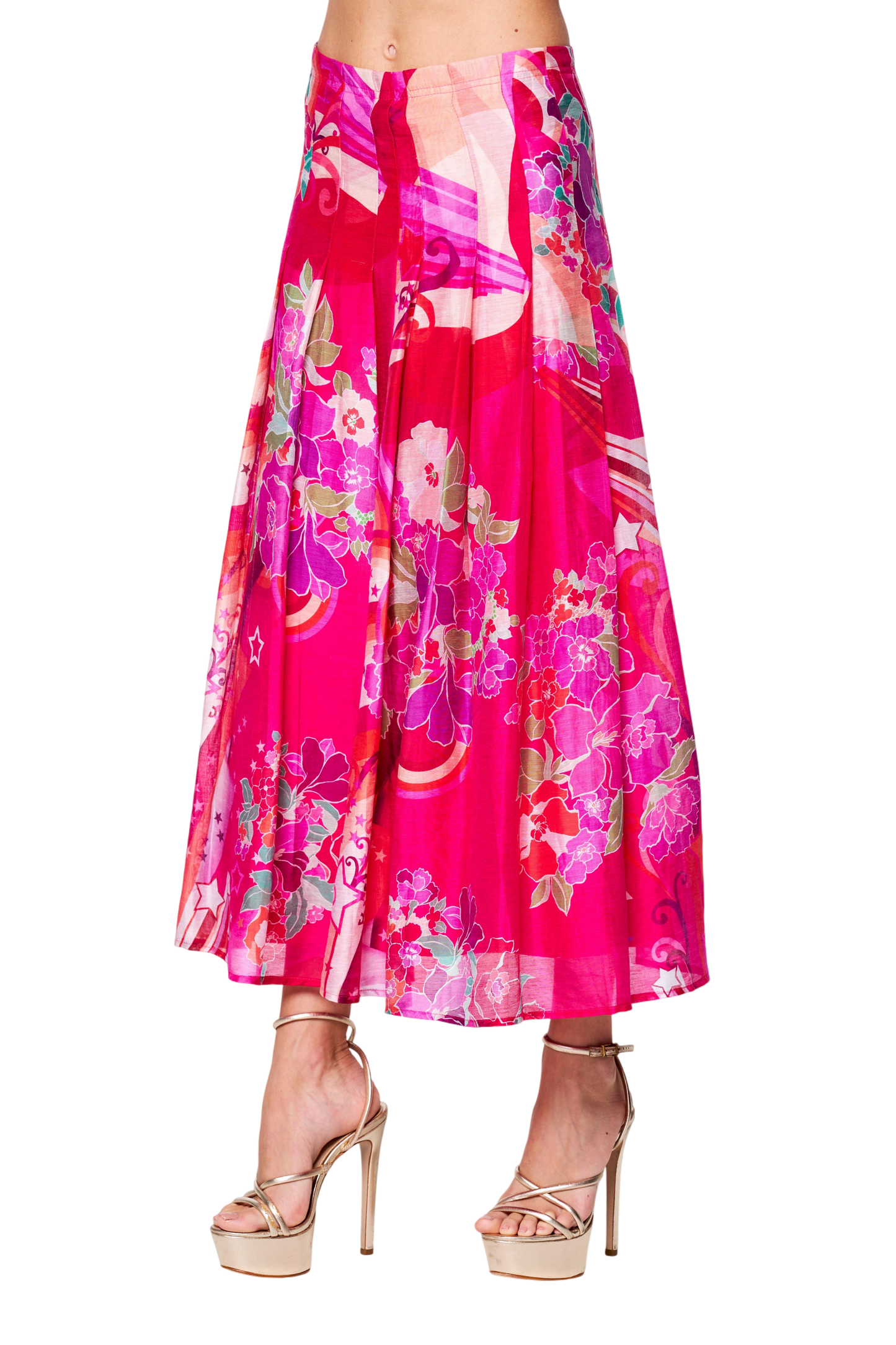Pheona Floral Print Pleated Midi Skirt