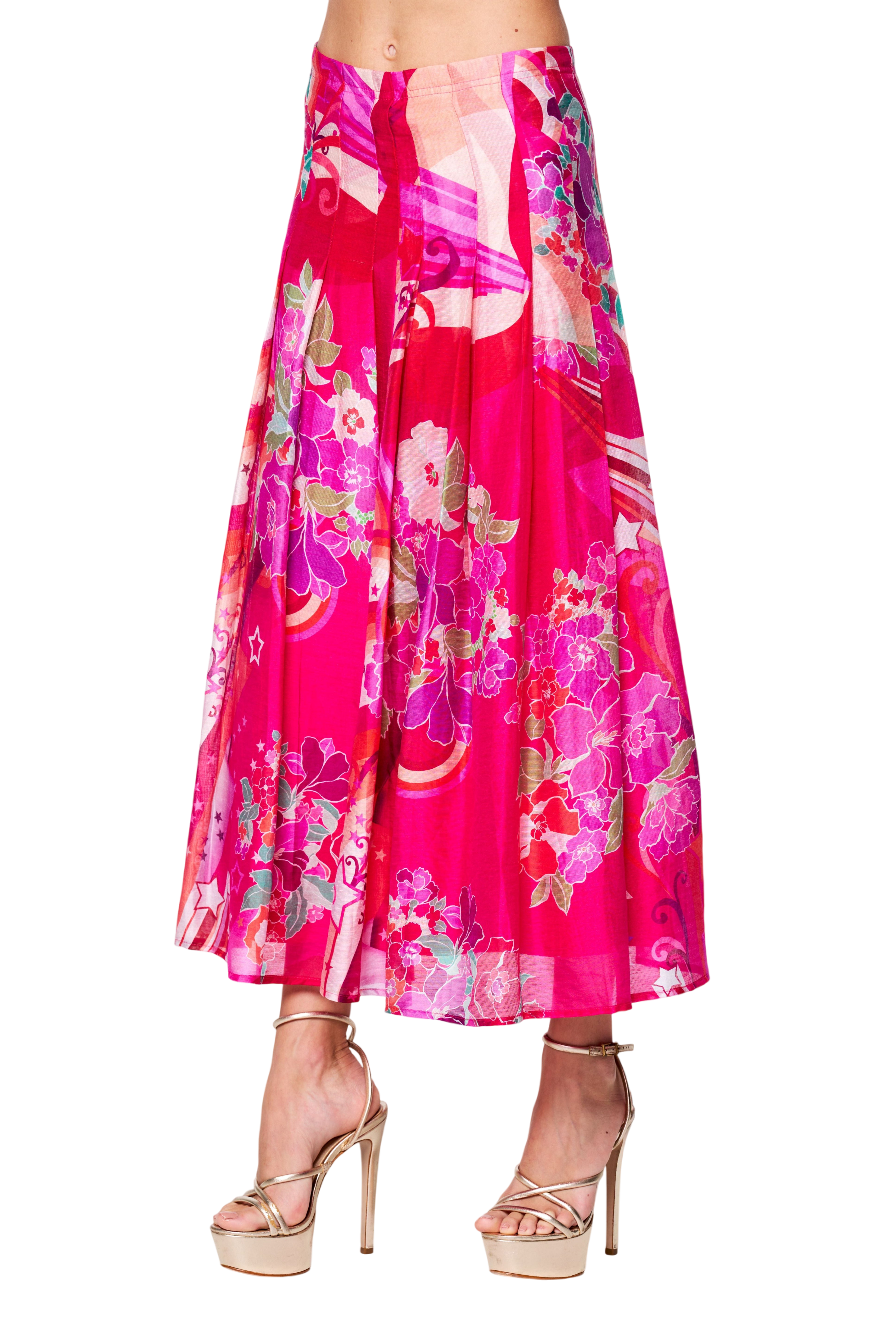 Pheona Floral Print Pleated Midi Skirt