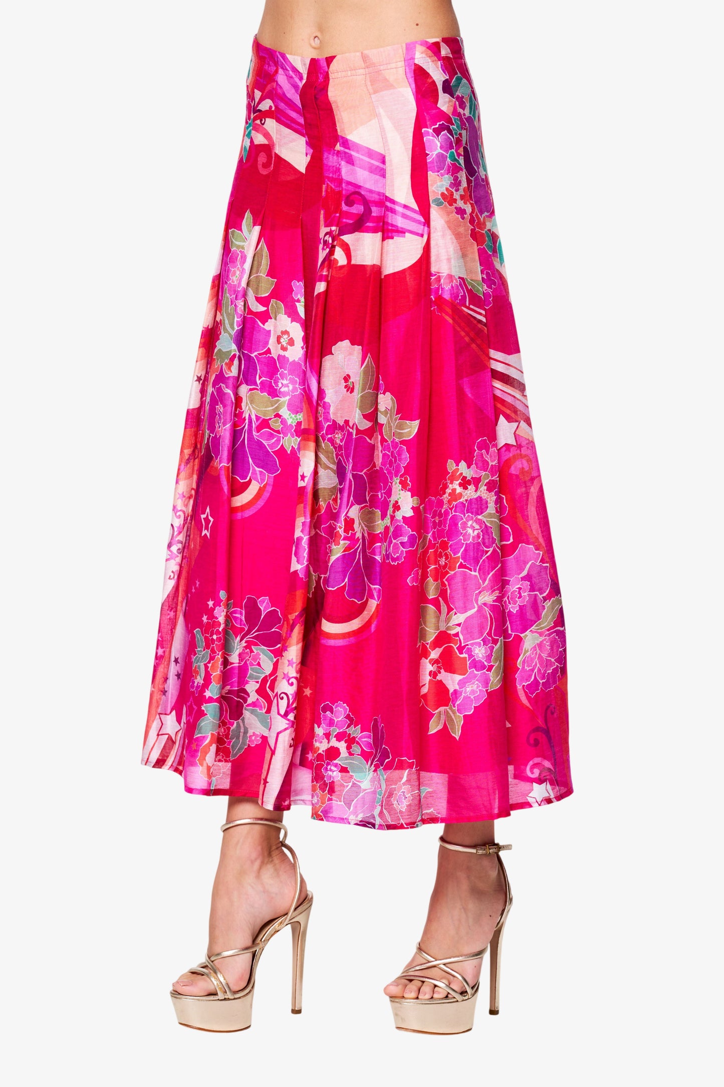 Pheona Floral Print Pleated Midi Skirt