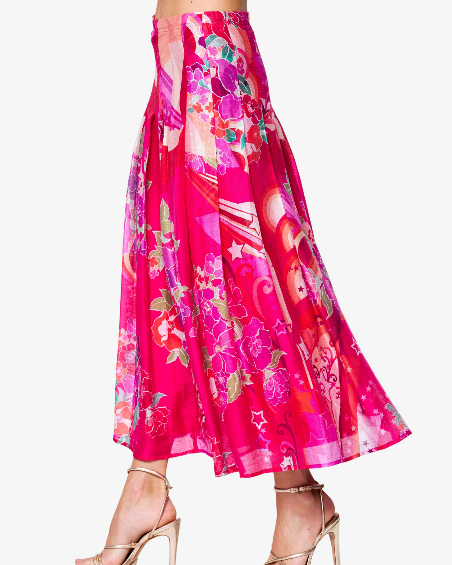 Pheona Floral Print Pleated Midi Skirt