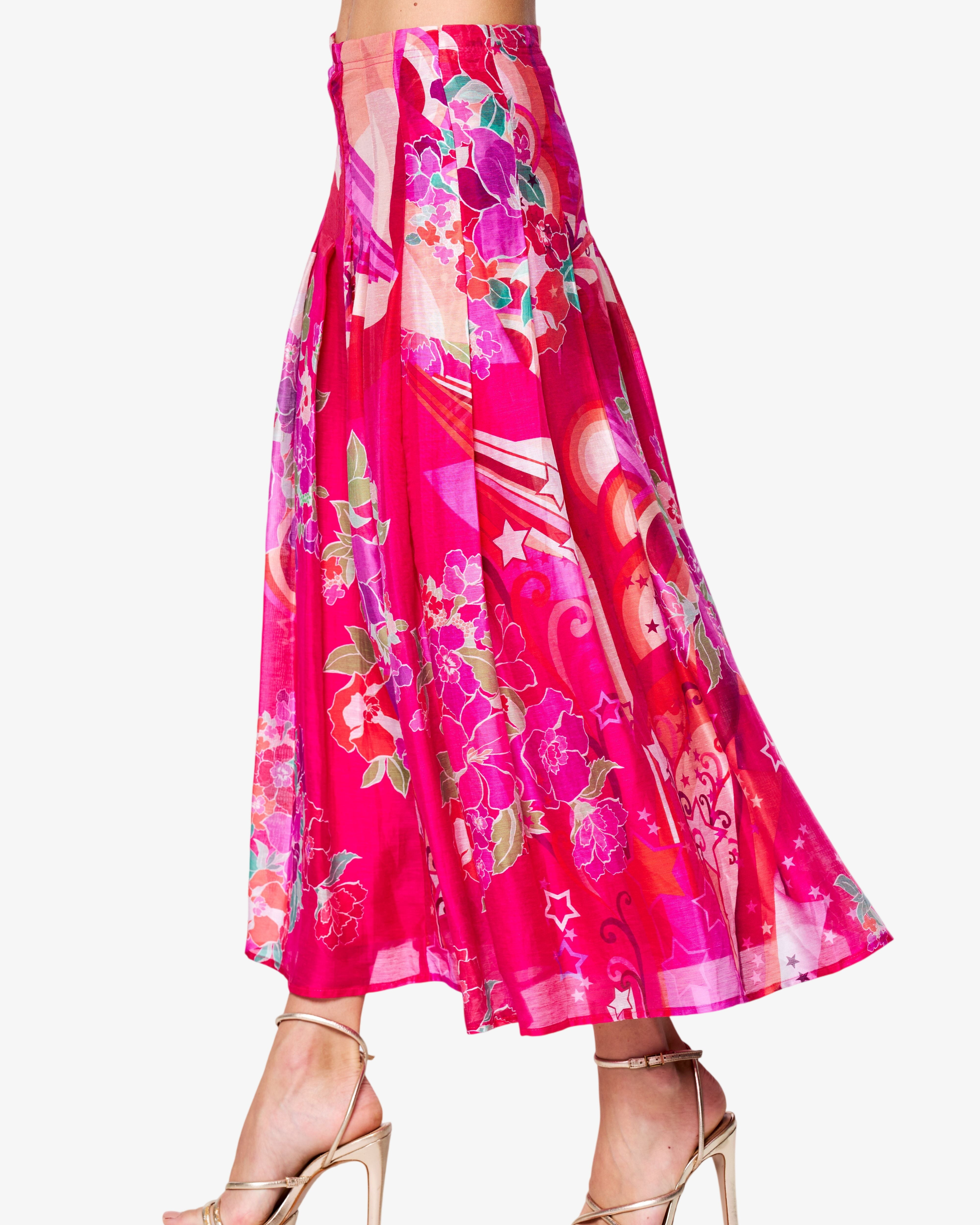 Pheona Floral Print Pleated Midi Skirt