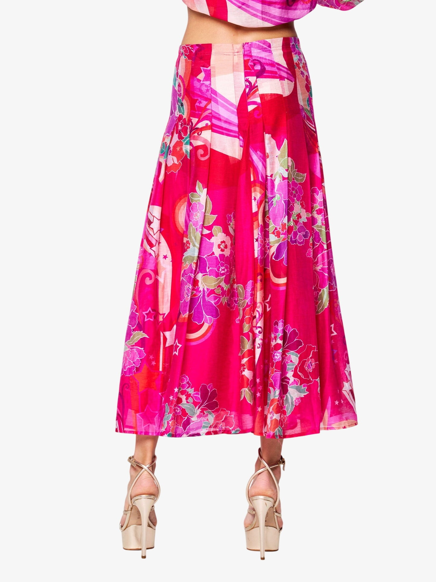 Pheona Floral Print Pleated Midi Skirt