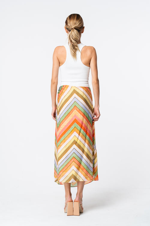 Load image 1 in gallery view. Amaya Chevron Print High-Waisted Midi Skirt
