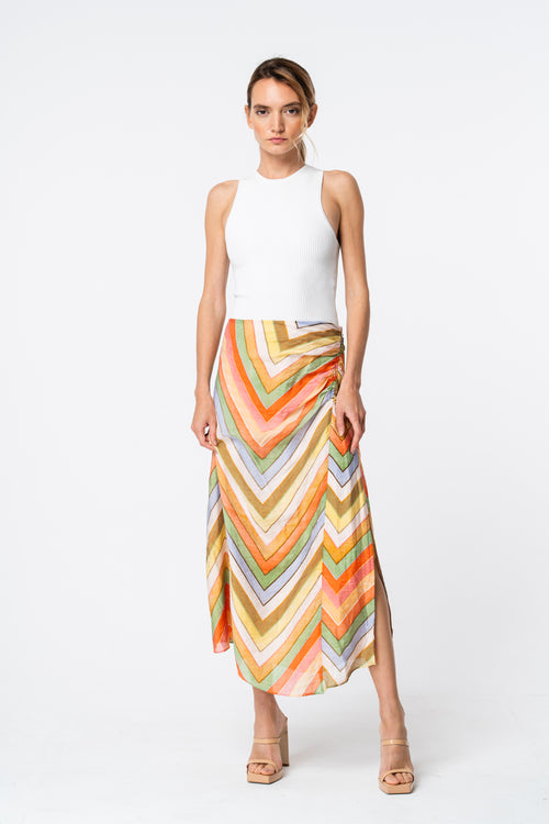 Load image 1 in gallery view. Amaya Chevron Print High-Waisted Midi Skirt