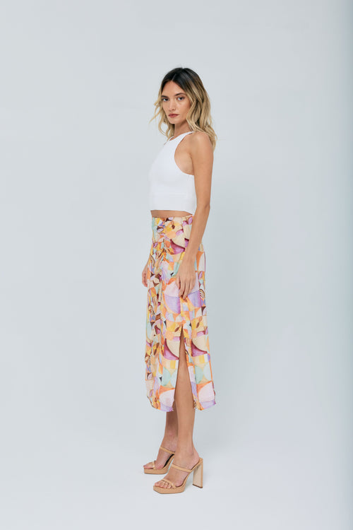 Load image 1 in gallery view. Amaya Abstract Print Satin Midi Skirt