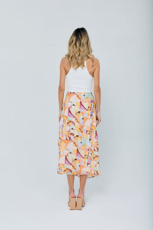 Load image 1 in gallery view. Amaya Abstract Print Satin Midi Skirt