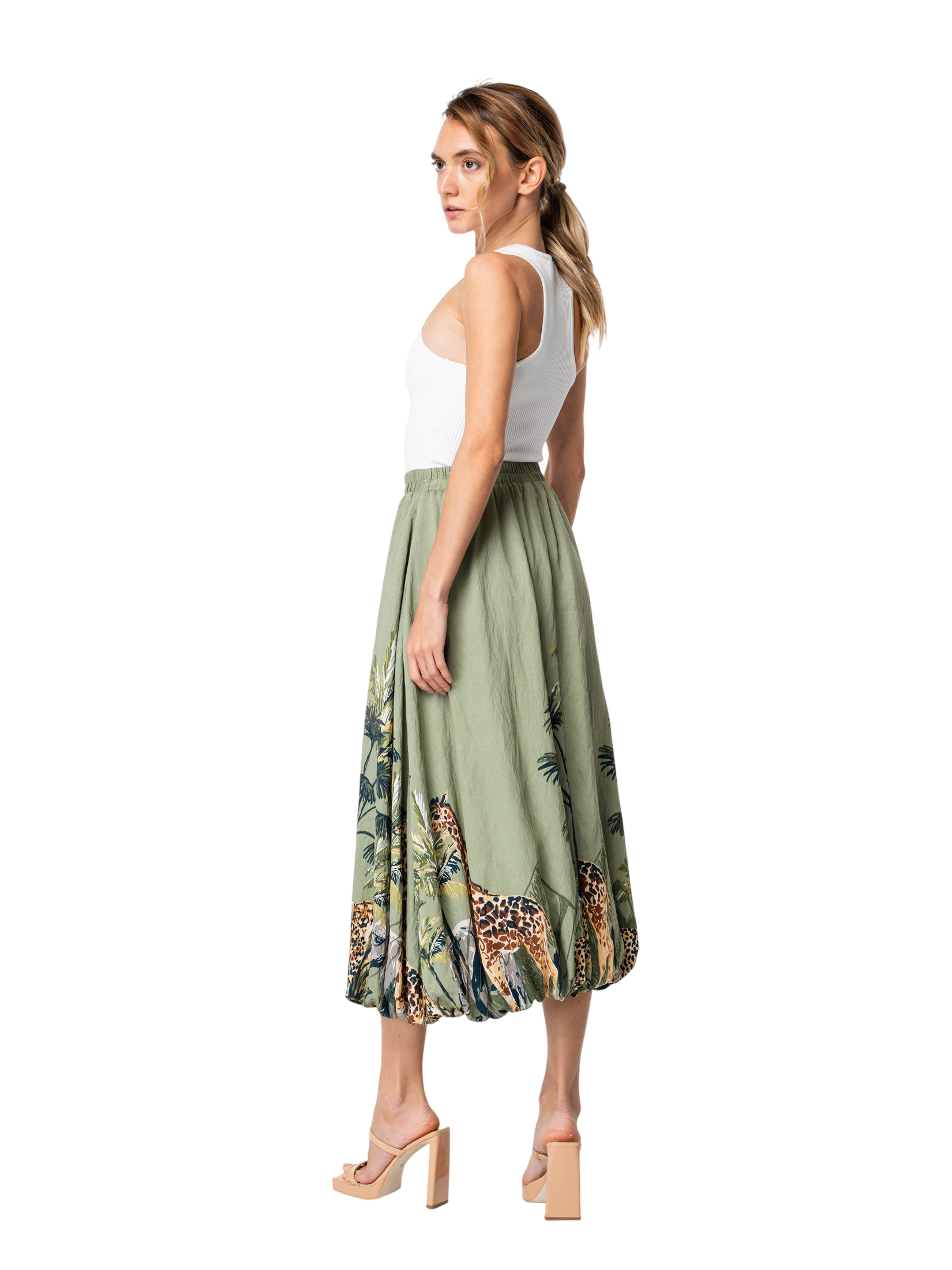 Andrey Safari Print Bubble Midi Skirt