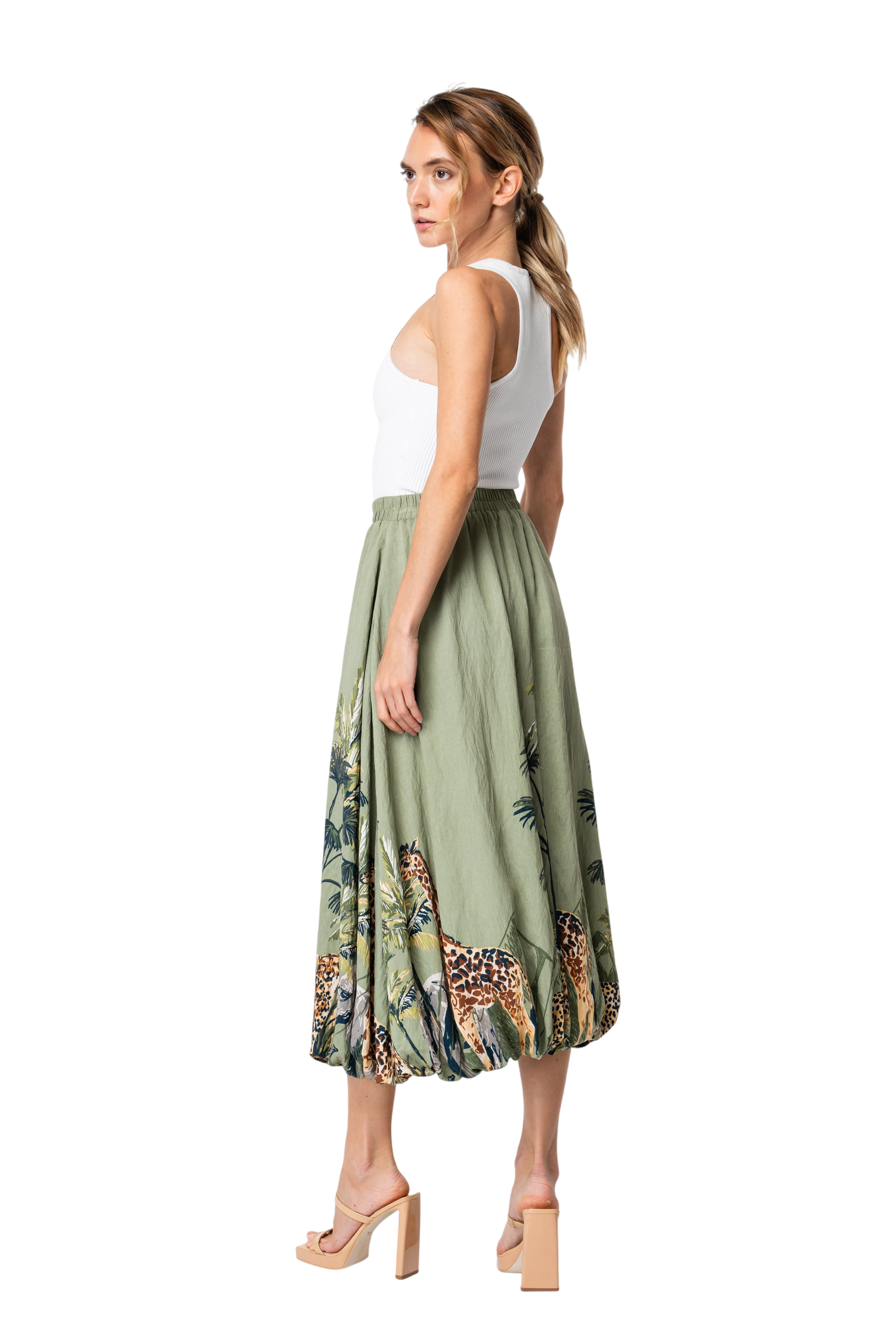 Andrey Safari Print Bubble Midi Skirt