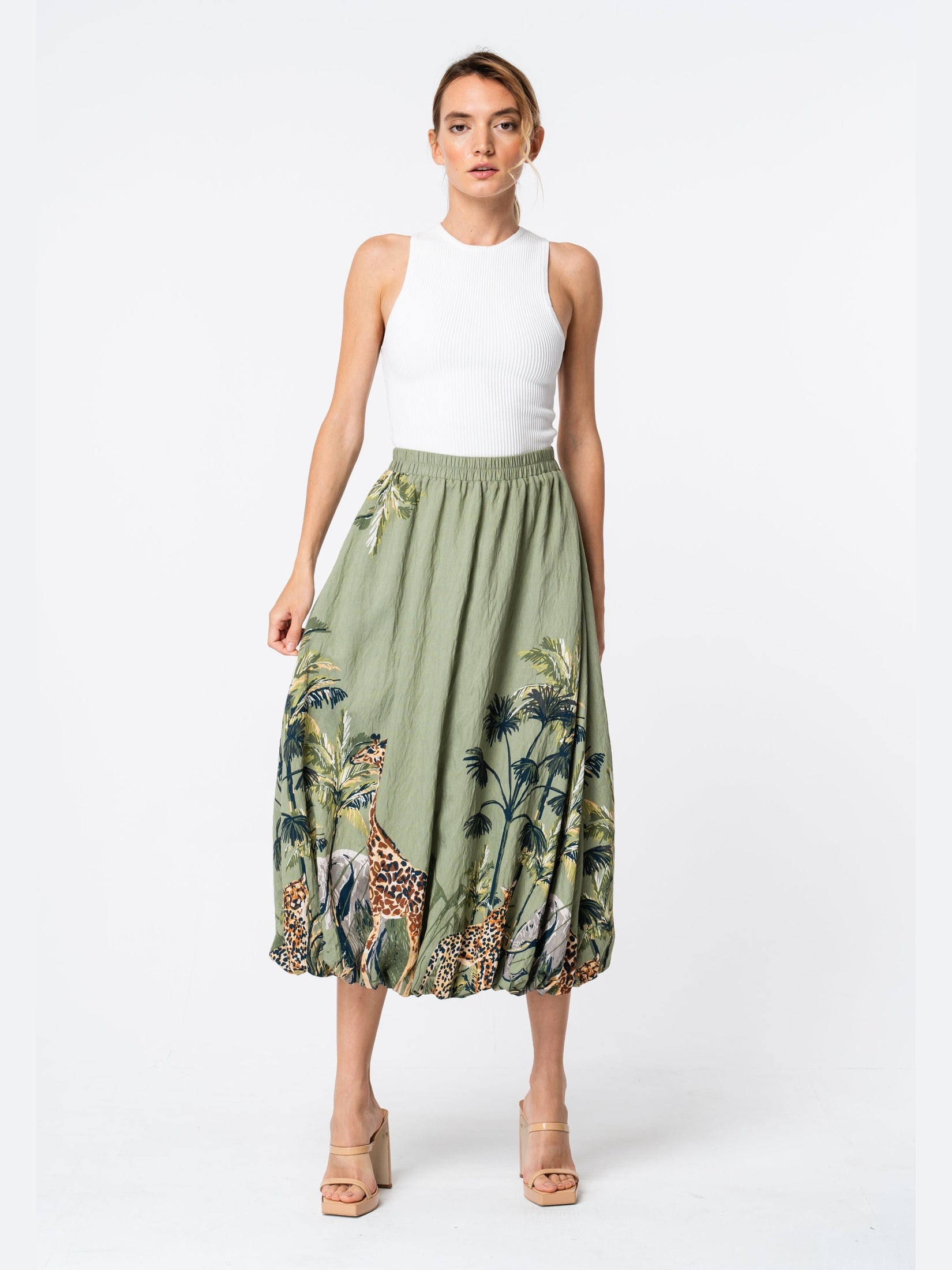 Andrey Safari Print Bubble Midi Skirt