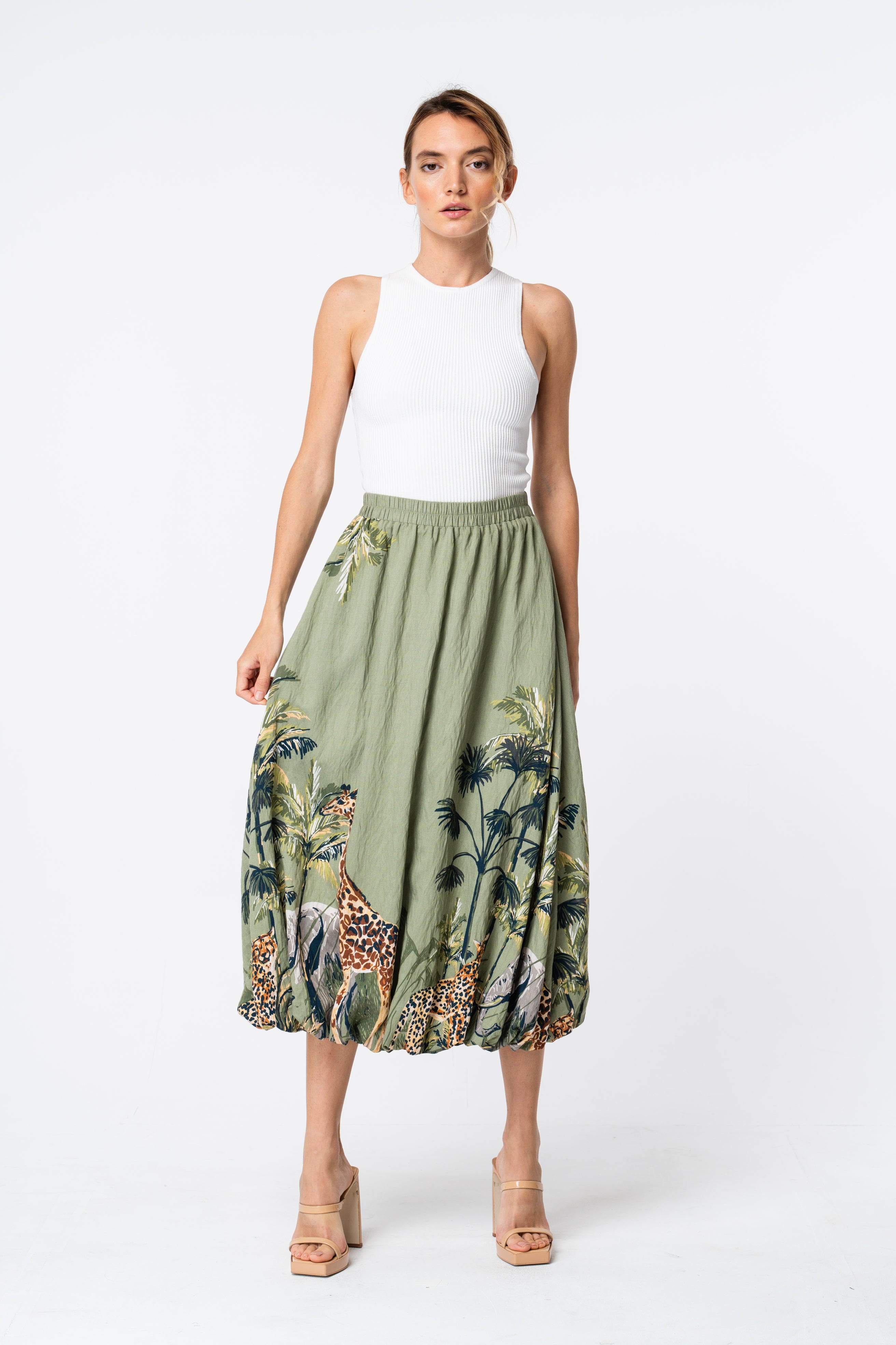 Andrey Safari Print Bubble Midi Skirt
