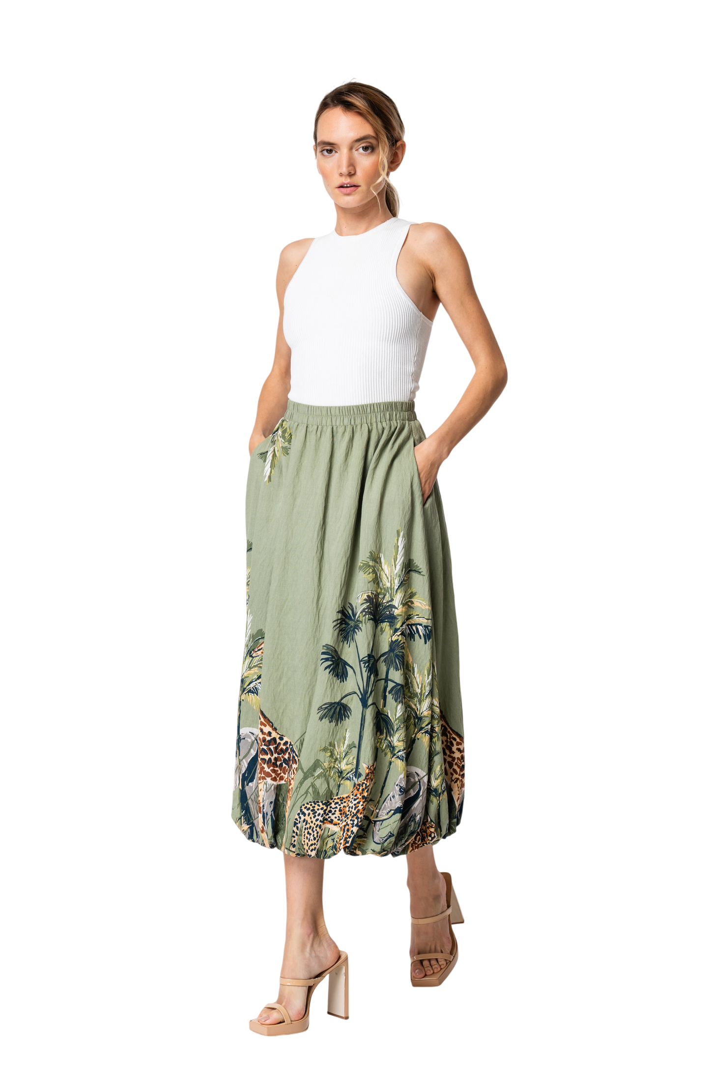 Andrey Safari Print Bubble Midi Skirt