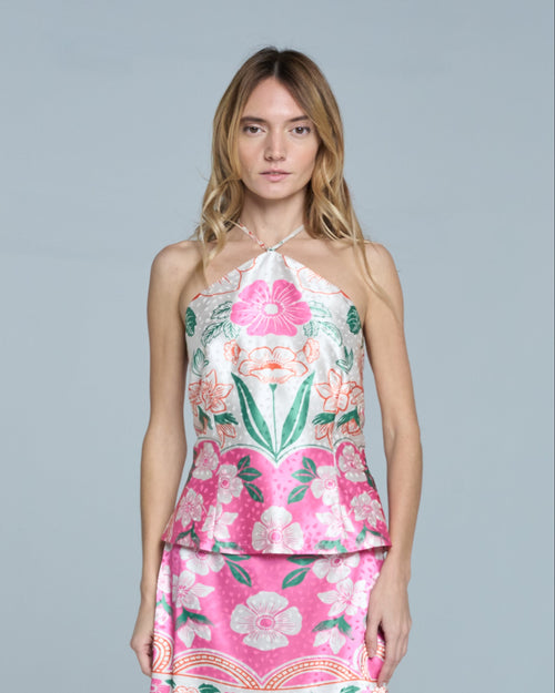 Load image 1 in gallery view. Woman wearing a floral dress on a light gray background