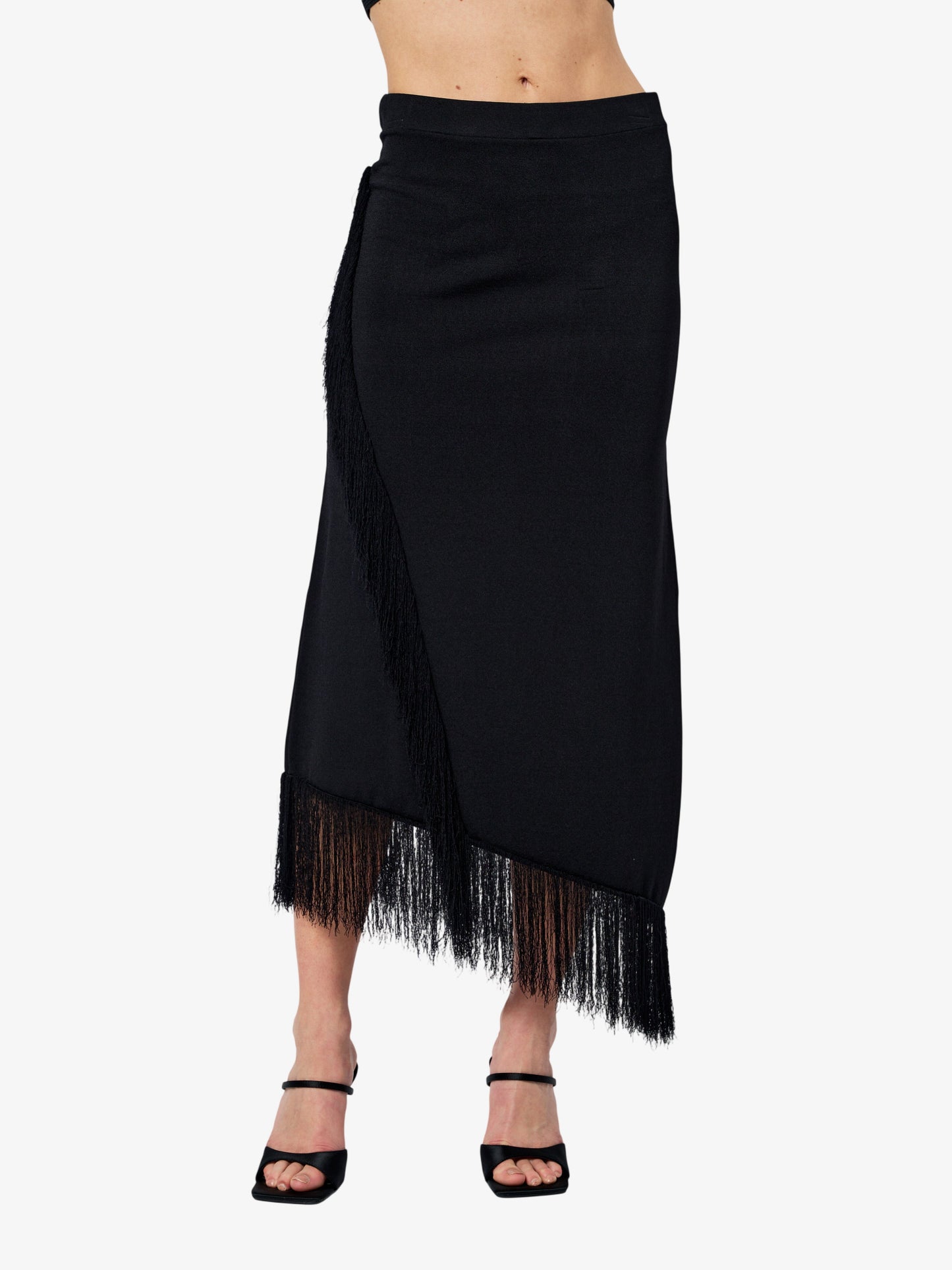 Chole Knit Asymmetric Fringe Skirt