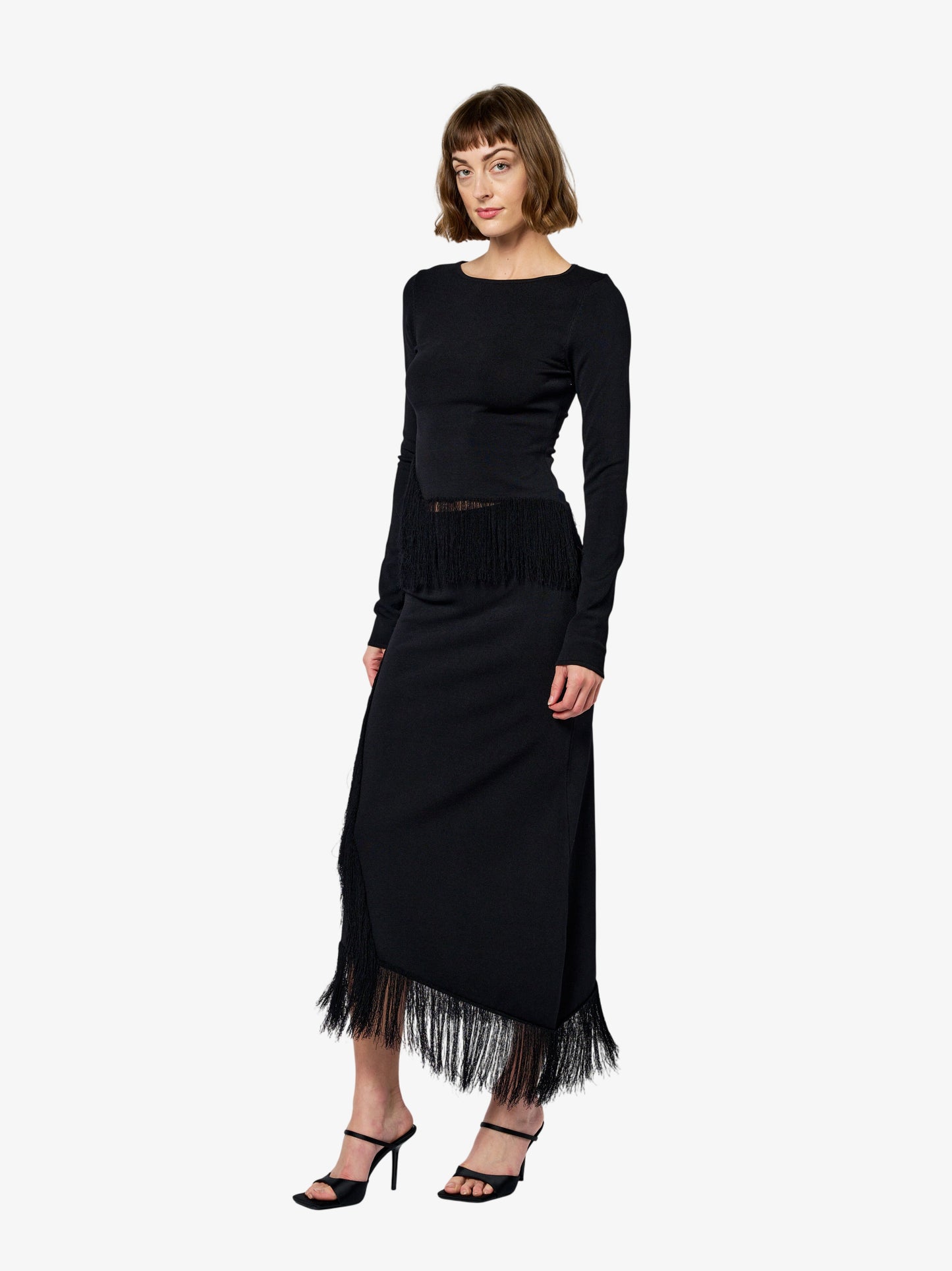 Chole Knit Asymmetric Fringe Skirt